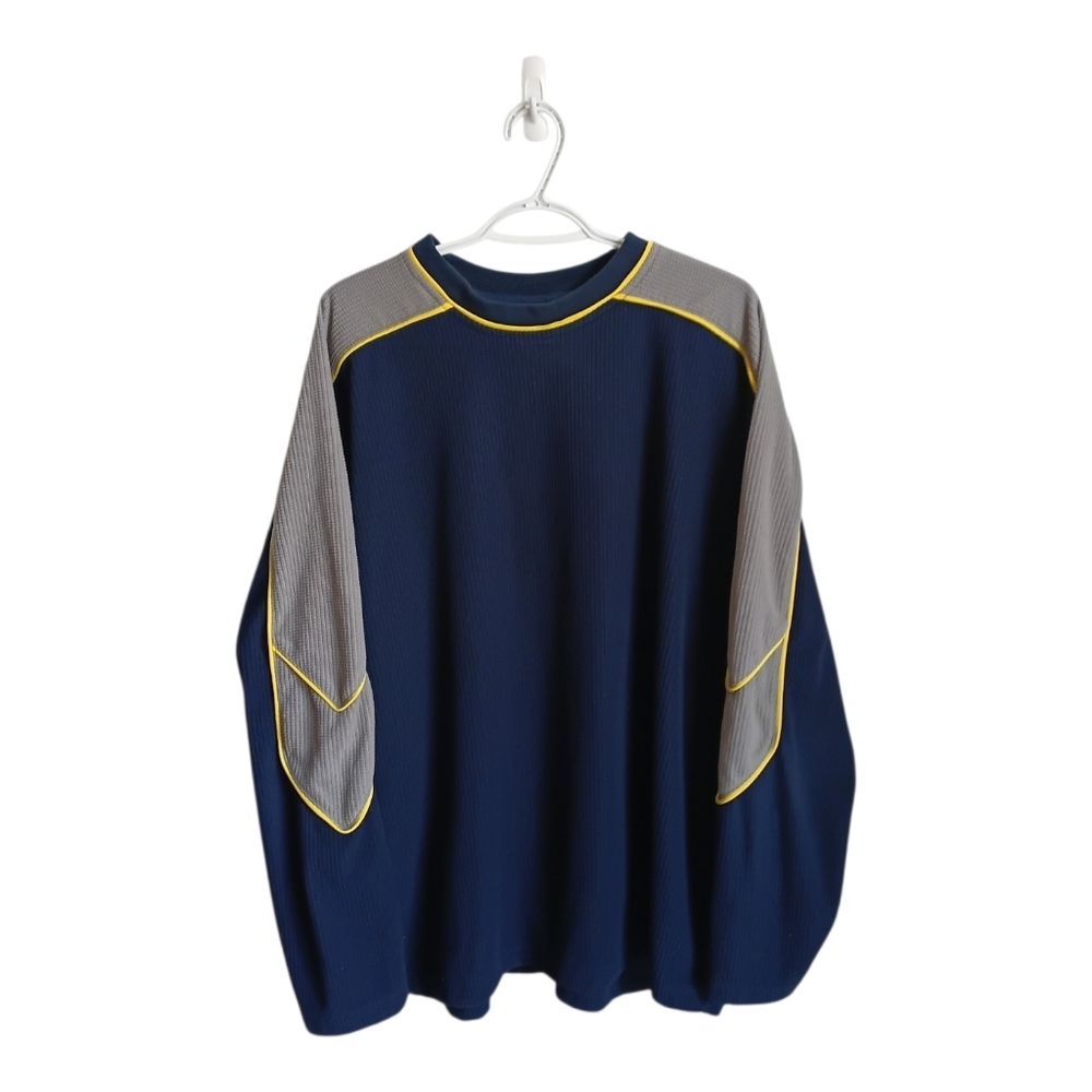 Vintage 725 Y2K Navy Blue Pullover with Gray Panels and Yellow Piping XL Skater